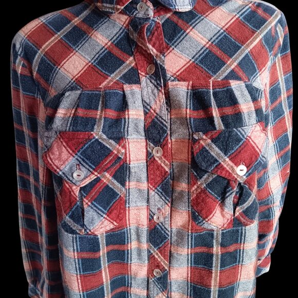 True Vintage Women's Medium Shirt 1970s Flannel Top Plaid Boho Winter Frumpy - Picture 3 of 8